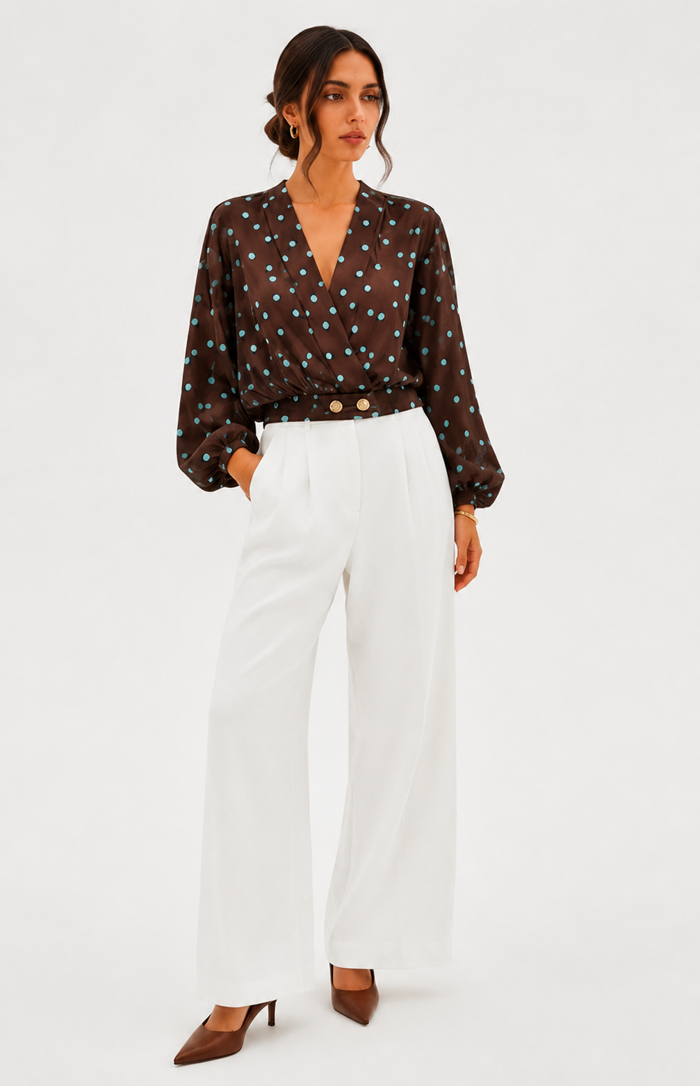 Brown X Turqoise Linen Blouse