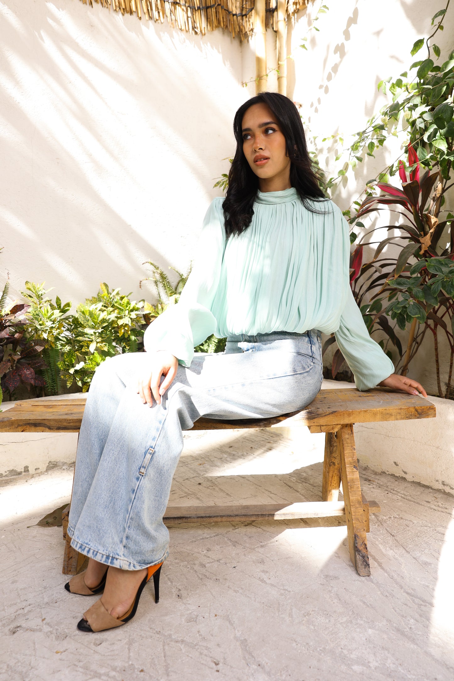 Draped Aquamarine Top