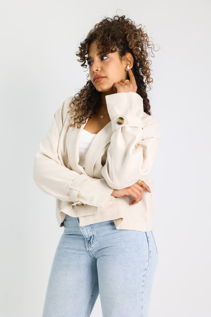 Cropped linen jacket with removable scarf