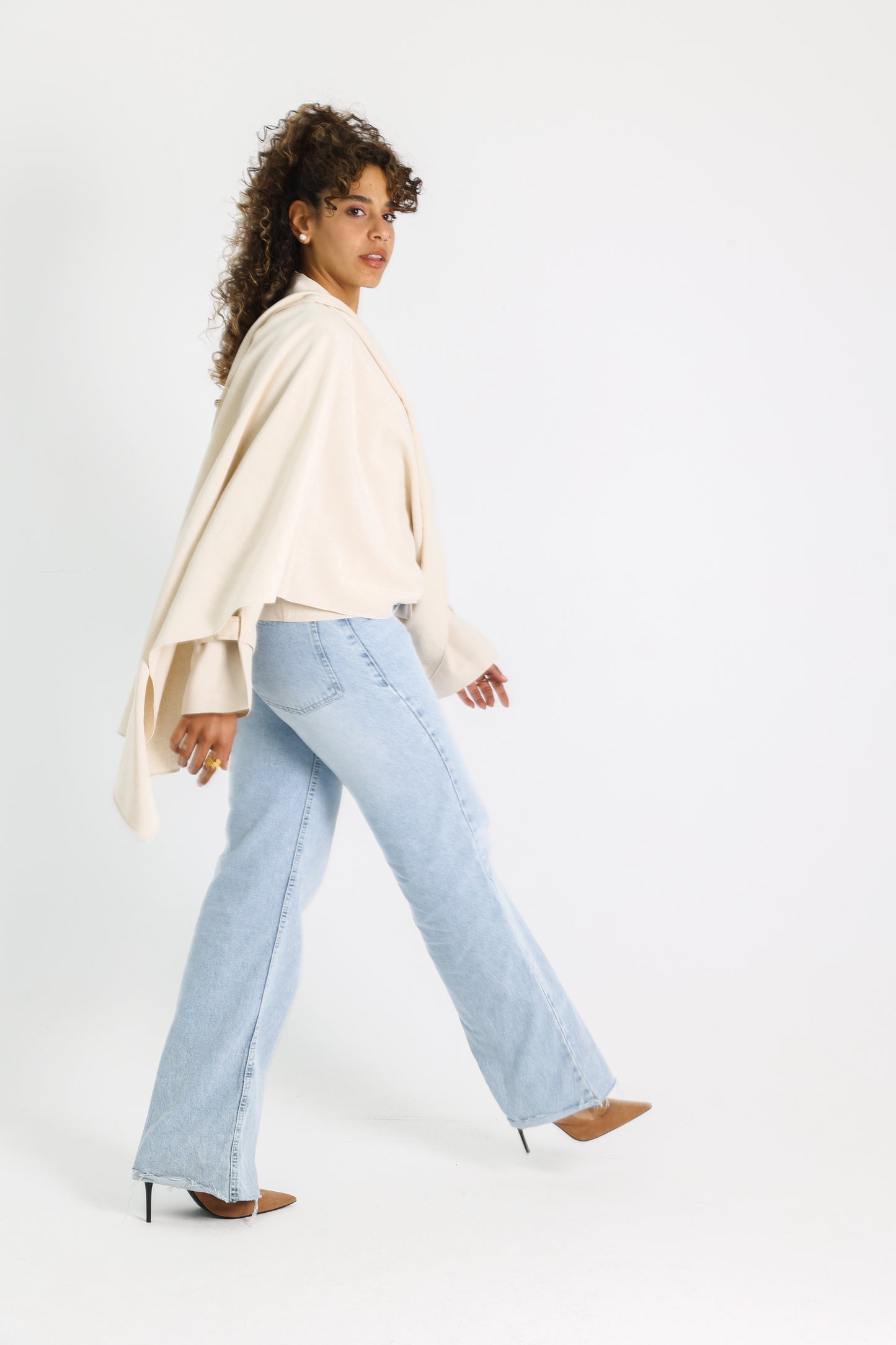 Cropped linen jacket with removable scarf