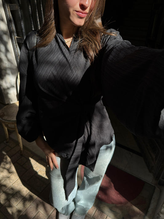 Crinckeled Wrap Blouse